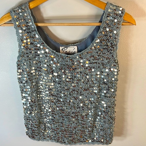 Style de Paris Tops - VINTAGE Crochet Sequinned Tank Top Cropped Size Small